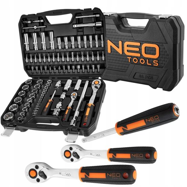 NEO TOOLS Klucze Nasadowe 1/4, 1/2, 86 el Zestaw Narzędzi Walizka 10-060 zdjęcie 6