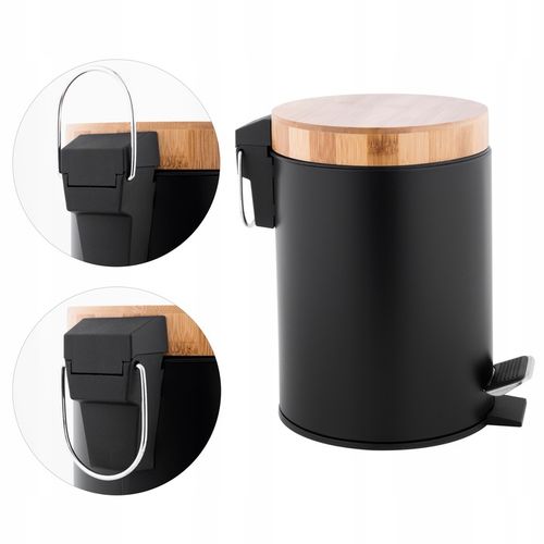 Kosz na śmieci łazienkowy 3l bambus śmietnik do wc łazienki kuchni czarny na Arena.pl
