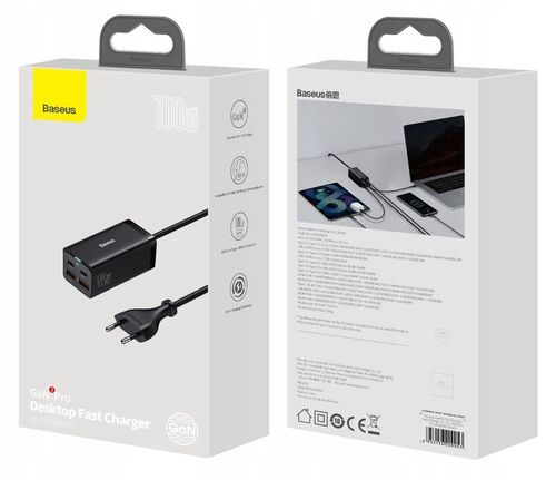 BASEUS SZYBKA ŁADOWARKA GaN3 2x USB-C/2x USB 100W na Arena.pl