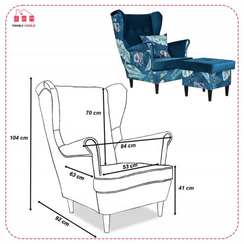 Fotel uszak Ari Print Duo z podnóżkiem, skandynawski Family Meble pufa na Arena.pl