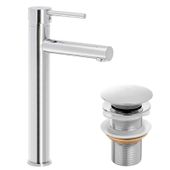 Zestaw wysoka bateria umywalkowa stojąca i korek klik-klak chrom - Yoka