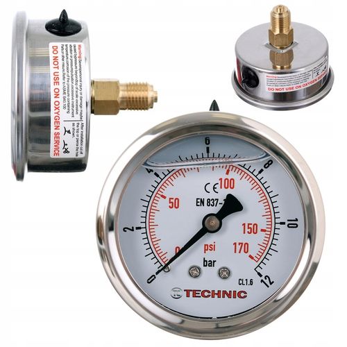 Manometr Glicerynowy Ciśnieniomierz Zegar 63mm 0-12 bar Gwint 1/4" Tylny na Arena.pl