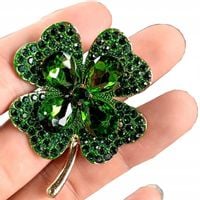 Czterolistna koniczynka Broszka szczęście złota  F67_Zielony