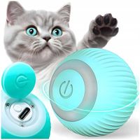INTERAKTYWNA ELEKTRYCZNA PIŁKA ZABAWKA DLA KOTA RUCHOMA ŁADOWANA NIEBIESKA