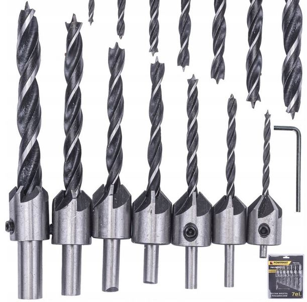 ZESTAW WIERTEŁ DO DREWNA Z POGŁĘBIACZEM WIERTŁA 7 PM-ZWZP-7T zdjęcie 1