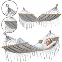 DUŻY MOCNY WYTRZYMAŁY HAMAK OGRODOWY BOHO HUŚTAWKA MILOS 2 200x100 SZARY