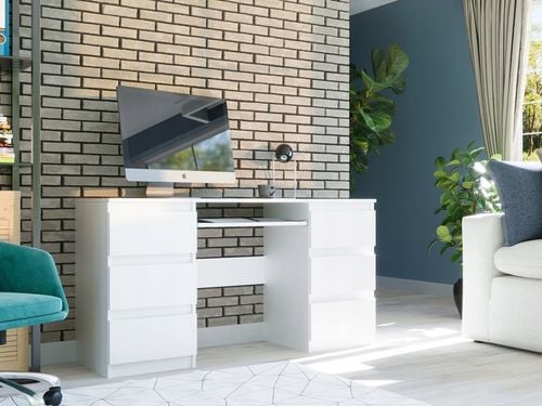 Meble Biurko komputerowe 6sz 135cm BIAŁE N32 na Arena.pl