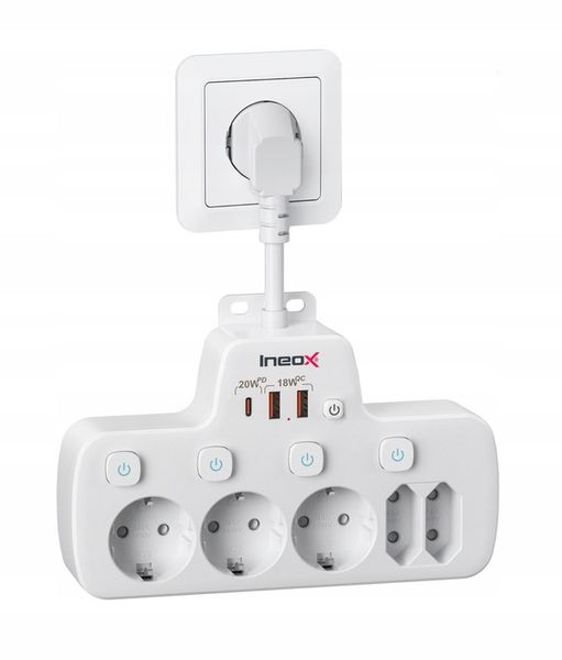 Rozdzielacz Listwa Wielofunkcyjna 5xAC 3xUSB PD20W QC18 4000W Ineox LZW-5UW zdjęcie 1