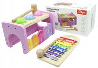 DREWNIANY RÓŻOWY WIBIJAK SENSORYCZNY ZABAWKA CYMBAŁKI Z MŁOTECZKIEM