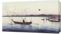 Obraz 70x40cm Boats and Setting Sun, Koson Japoński Vintage do Salonu
