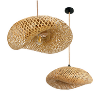 Lampa wisząca BRUGIA M E27 boho BAMBUS Czarna podsufitówka Naturalna Sznur