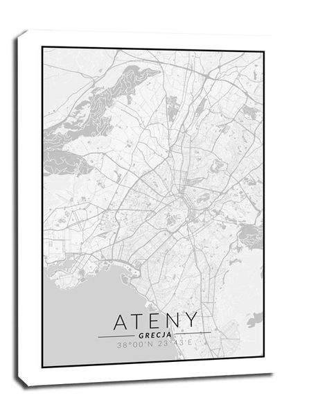 Ateny mapa czarno biała - obraz na płótnie 90x120 cm zdjęcie 1