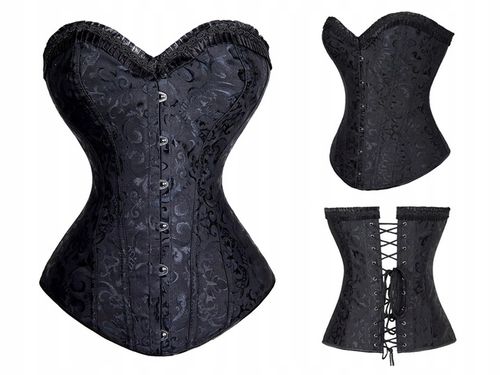 Gorset CZARNY wiązany MODELUJĄCY talię + stringi WYSZCZUPLAJĄCY brzuch M na Arena.pl