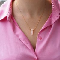 Naszyjnik - Kwarc Różowy sopel na łańcuszku srebrnym złoconym