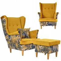 Fotel uszak Ari Print Duo z podnóżkiem, skandynawski Family Meble pufa