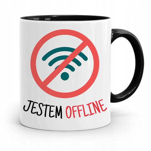 Kubek Czarny Informatyka Programisty Jestem Ofline Z Nadrukiem Ze Zdjęciem zdjęcie 1