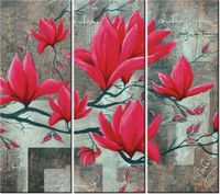 90CM 80 OBRAZ 3 ELEM FUKSJOWA MAGNOLIA ŚCIENNY