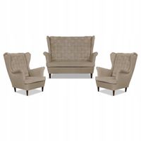 Zestaw wypoczynkowy Carol sofa fotele paski Family Meble beżowy