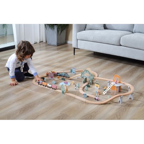 VIGA PolarB Drewniana kolejka dla dzieci Pociąg Tor 90 elementów na Arena.pl