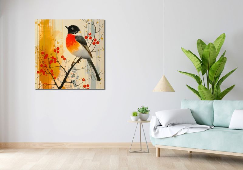 Obraz 90x90cm Jesienny Rudzik zdjęcie 2