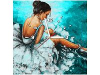 50X50CM ZEGAR ŚCIENNY OBRAZ BALETNICA TURKUSOWYM TLE DREWNO