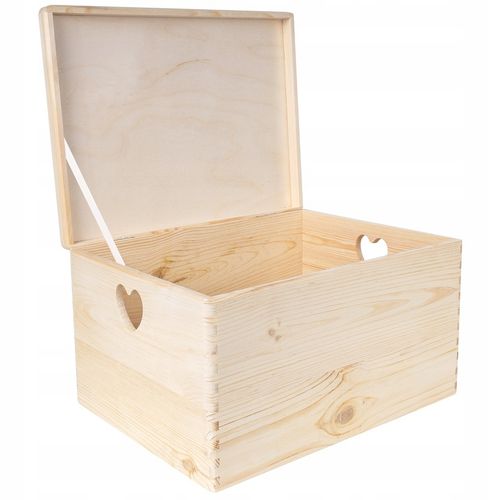 Pudełko drewniane z uchwytami w serca skrzynka do przechowywania 40x30x24cm na Arena.pl