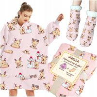 KOC BLUZA OVERSIZE GRUBA KOCOBLUZA Z KAPTUREM ŚWIĘTA FUTRZAK XXL + SKARPETY