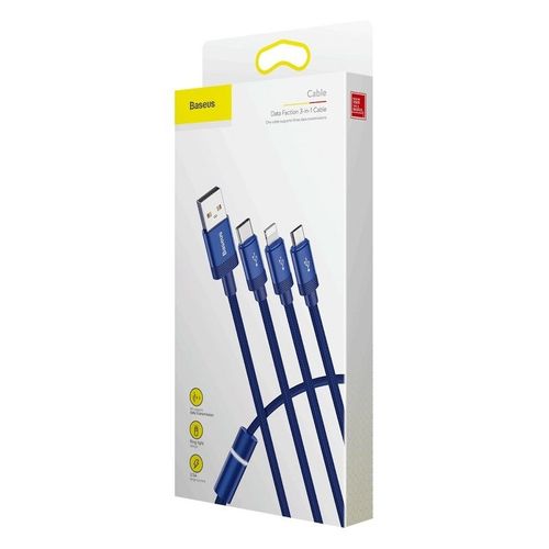 Kabel Usb Baseus Data Faction 3W1 Typ C / Lightning / Micro 3,5A 1,2M (Niebieski) na Arena.pl