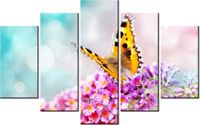 70 100CM OBRAZ 5 ELEM MOTYL KWIATKACH DRUK PŁÓTNO