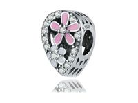 Rodowany srebrny charms do pandora łezka kropla kwiaty flowers cyrkonie srebro 925 BEAD104