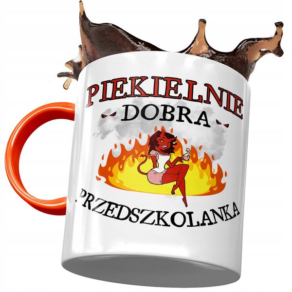 Kubek Pomarańczowy Dla Przedszkolanki Piekielnie Z Nadrukiem Ze Zdjęciem zdjęcie 1