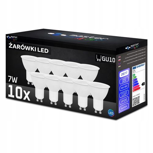 10x Żarówka LED GU10 7W biały zimny 6200K 230V MOCNA NIEMRUGAJĄCA na Arena.pl