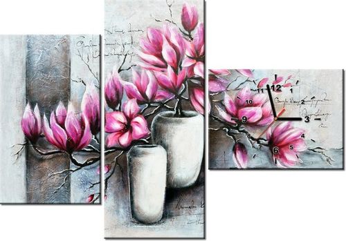 100CM 70CM ZEGAR 3 ELEM MAGNOLIE WAZONACH ŚCIENNY OBRAZ na Arena.pl