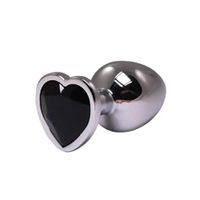 Silver Small Heart-Shaped Butt Plug With Black Crystal