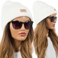 CZAPKA BEANIE WEŁNIANA prążkowana CIEPŁA z angory KOLORY PREMIUM