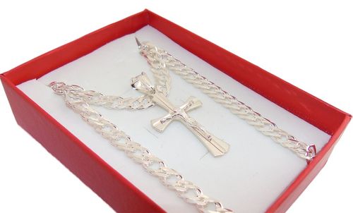 Srebrny Łańcuszek Romby Rombo 6,5mm 60cm + Krzyżyk na Arena.pl