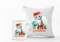 Zestaw PODUSZKA i KUBEK nadruk mikołajkowy świąteczny PREZENT różne wzory
