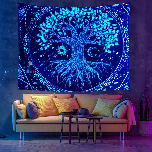 Dekoracja ŚCIENNA UV OBRAZ Fluorescencyjny ODBLASK Tęczowe Drzewo zdjęcie 13