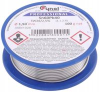 Cyna do lutowania z topnikiem SW26, Cynel, 1.5 mm, 100 g, CYNA 1.5/100