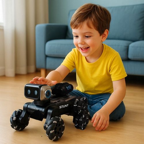 Zdalnie Sterowany Pies Robot 8 Kół Gesty Muzyka Para Wodna Obrót 360 LED na Arena.pl