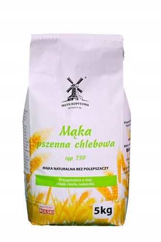 MĄKA PSZENNA CHLEBOWA TYP 750 Z NASZEGO MŁYNA Z POLSKIEGO ZBOŻA 5kg na Arena.pl
