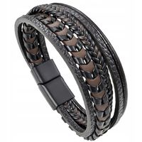 Bransoletka męska skórzana brązowa potrójna rzemień stal szlachetna 316L