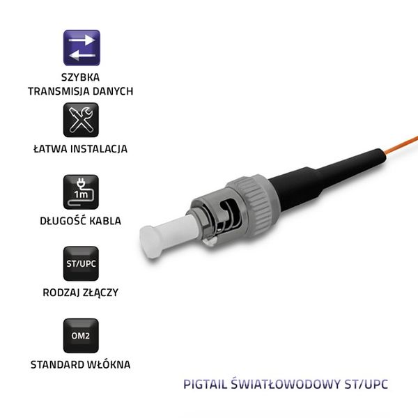 Qoltec Pigtail światłowodowy ST/UPC | Multimode | 50/125 | OM2 | 1m zdjęcie 4