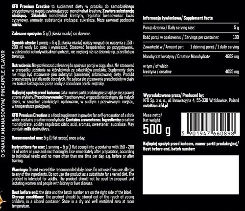 KFD PREMIUM CREATINE 500 G KREATYNA MONOHYDRAT ANANAS na Arena.pl