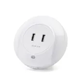 Lampka nocna LED z ładowarką USB i dwoma portami USB do gniazdka o ciepłej barwie dla przytulnego klimatu