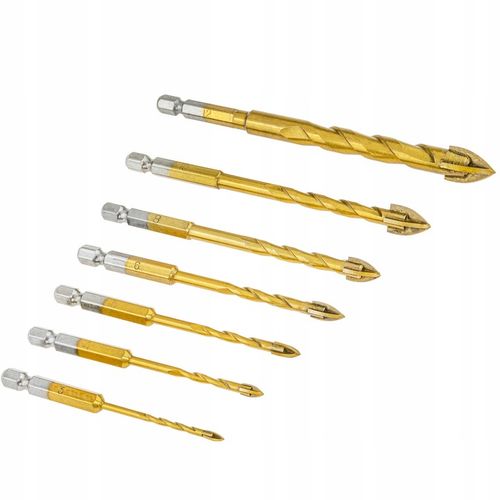 WIERTŁA DO SZKŁA PŁYTEK CERAMIKI GRESU WIERTŁO 3-12MM 7 SZT HEX 1/4" na Arena.pl
