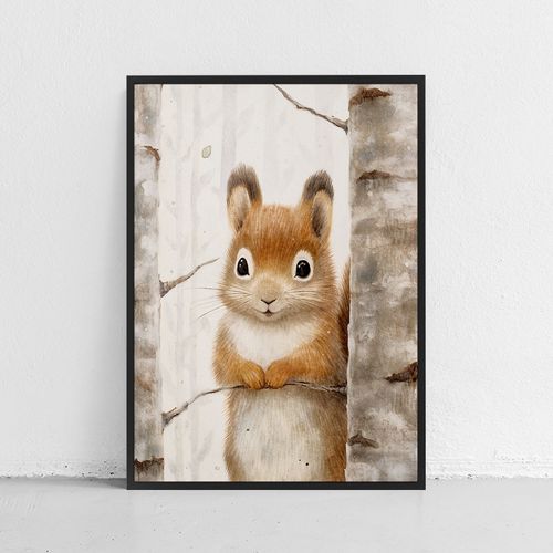 Plakat dla dziecka wiewiórka 21x30 cm w czarnej ramie na Arena.pl