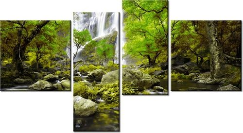 100 55CM OBRAZ 4 ELEM WODOSPAD ZIELENI PŁÓTNO DRUK na Arena.pl