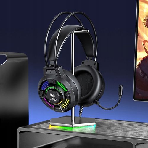 SŁUCHAWKI Z MIKROFONEM GAMINGOWE DO GRANIA DLA GRACZY NAUSZNE RGB USB 7.1 na Arena.pl