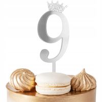 TOPPER NA TORT CYFERKA CYFRA 9 SREBRNA LUSTRZANA NA IMPREZĘ URODZINOWĄ